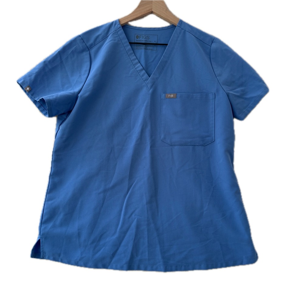 FIGS Catarina One-Pocket Ceil Blue V-Neck Scrub Top Medium